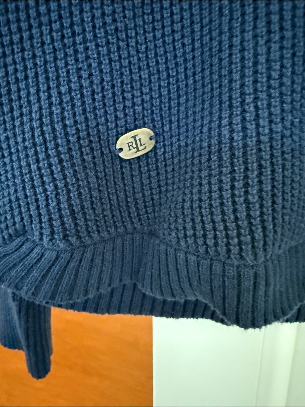 Lauren Ralph Lauren Women’s Waffle Knit Thermal Navy Cowl Neck Drawstring - Picture 3 of 7